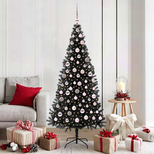Choinka z 300 diodami LED z podstawą Czarny 180 cm PVC