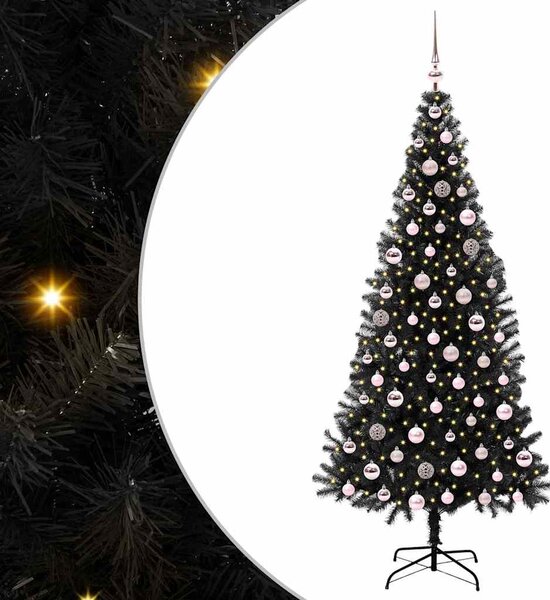 Choinka z 300 diodami LED z podstawą Czarny 210 cm PVC