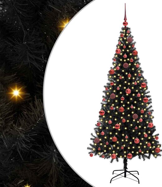 Choinka z 300 diodami LED z podstawą Czarny 180 cm PVC