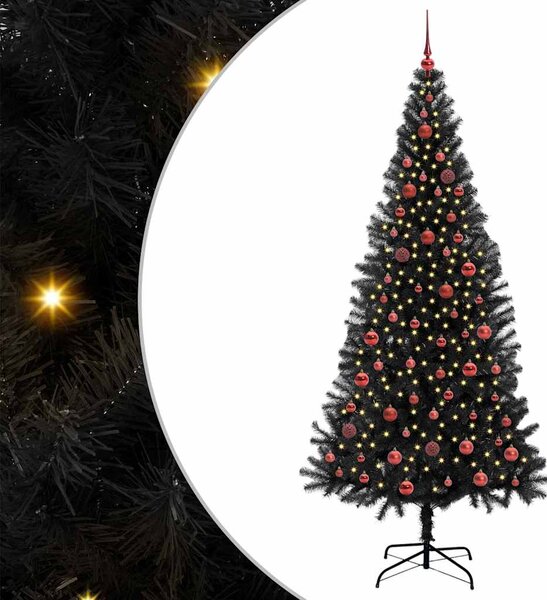 Choinka z 300 diodami LED z podstawą Czarny 210 cm PVC