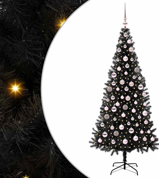 Choinka z 300 diodami LED z podstawą Czarny 180 cm PVC