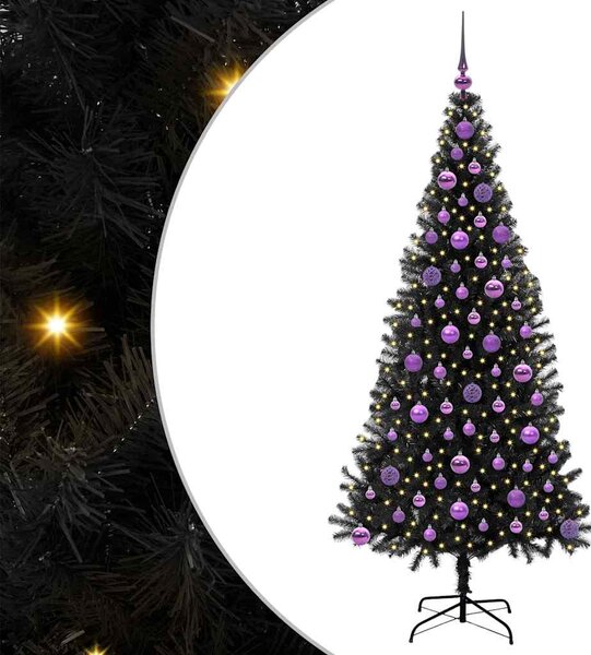 Choinka z 300 diodami LED z podstawą Czarny 180 cm PVC