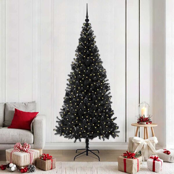 Choinka z 300 diodami LED z podstawą Czarny 210 cm PVC