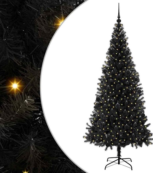 Choinka z 300 diodami LED z podstawą Czarny 210 cm PVC
