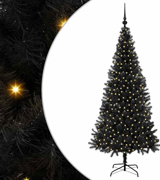 Choinka z 300 diodami LED z podstawą Czarny 180 cm PVC