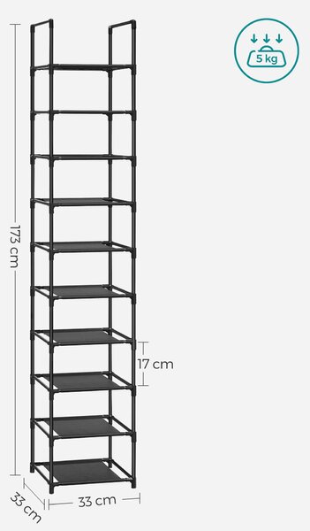 Szafka na buty z metalową ramą ORDEN 173x33 cm, czarna
