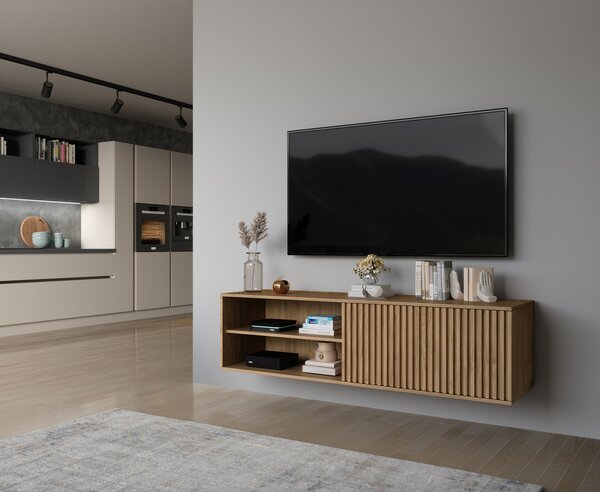 PROMOCJA Nástěnny stolik TV ENTSIAN 150x40cm, dąb artisan II. jakość