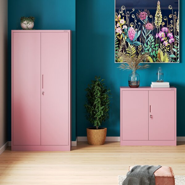Szafka na akta osobowe, niska, pudrowy róż, 900x930x400 mm: BEATA Fresh Style