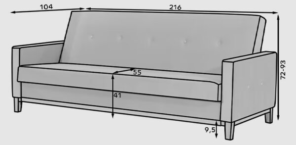 Szara 3-osobowa sofa SELENE, rozkładana