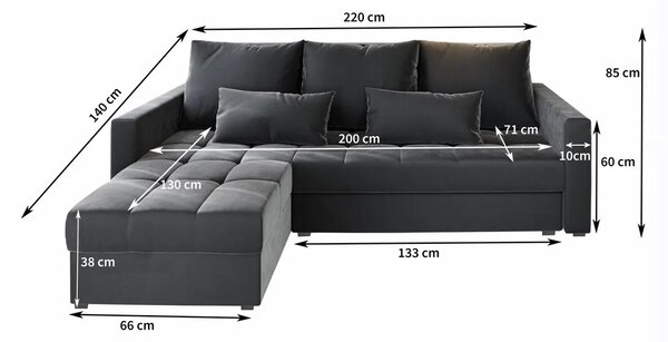 Brązowa rozkładana narożna sofa ZENOVA 220x140 cm, dwustronna