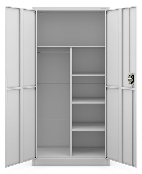 Szafa metalowa wielofunkcyjna z drążkiem szara, 900 x 1850 x 400 mm: DAWID