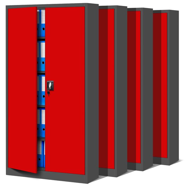Zestaw 4x biurowa szafa metalowa na akta JAN, 900 x 1850 x 400 mm, antracytowo-czerwona