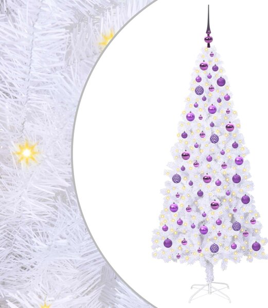 Sztuczna choinka z 300 diodami LED Biały 180 cm PVC i stal