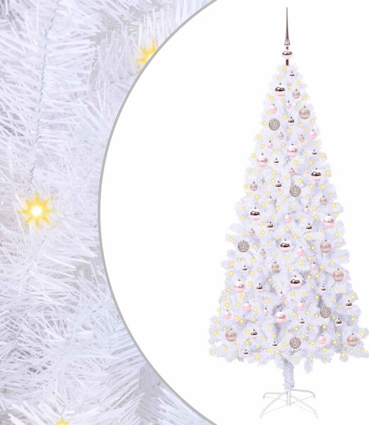 Sztuczna choinka z 300 diodami LED Biały 180 cm PVC i stal