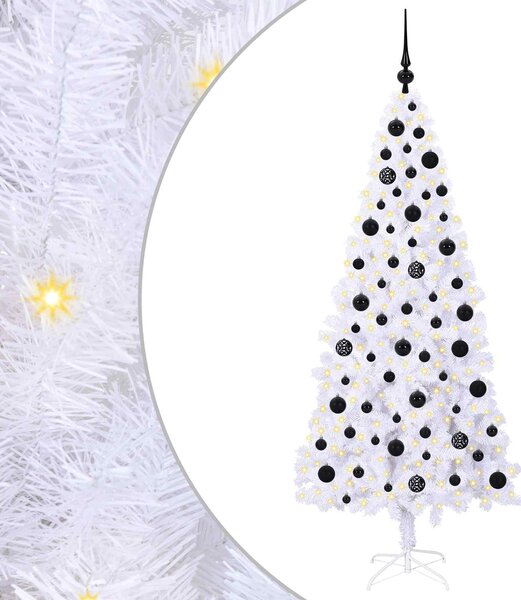 Sztuczna choinka z 300 diodami LED Biały 180 cm PVC i stal