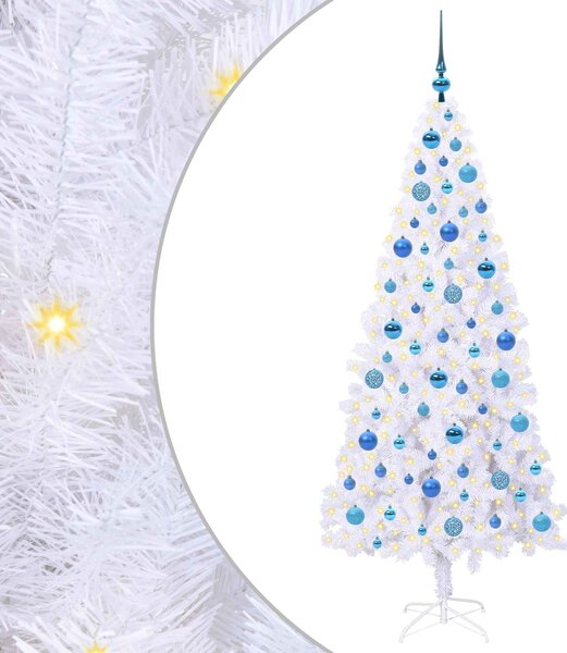 Sztuczna choinka z 300 diodami LED Biały 180 cm PVC i stal