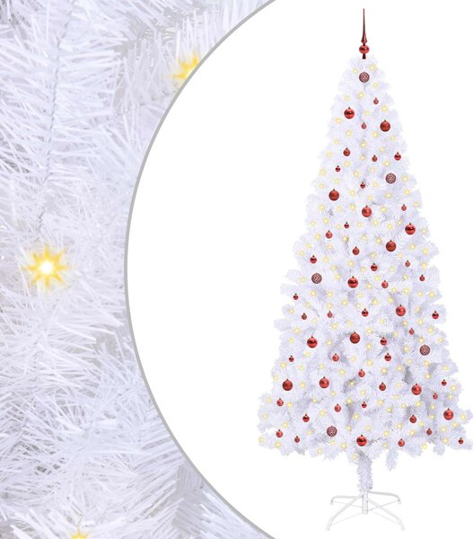 Sztuczna choinka z 300 diodami LED Biały 240 cm PVC i stal
