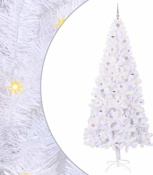 Sztuczna choinka z 300 diodami LED Biały 240 cm PVC i stal