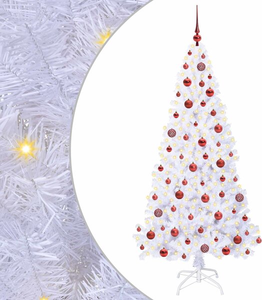 Sztuczna choinka z 300 diodami LED Biały 180 cm PVC i stal