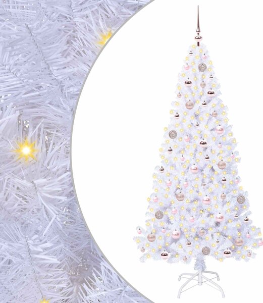 Sztuczna choinka z 300 diodami LED Biały 180 cm PVC i stal
