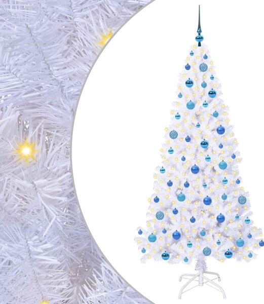 Sztuczna choinka z 300 diodami LED Biały 180 cm PVC i stal