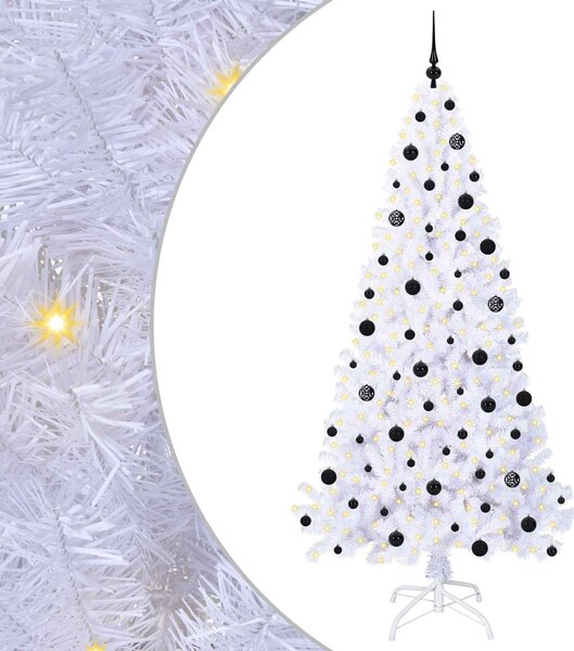 Sztuczna choinka z 300 diodami LED Biały 210 cm PVC i stal