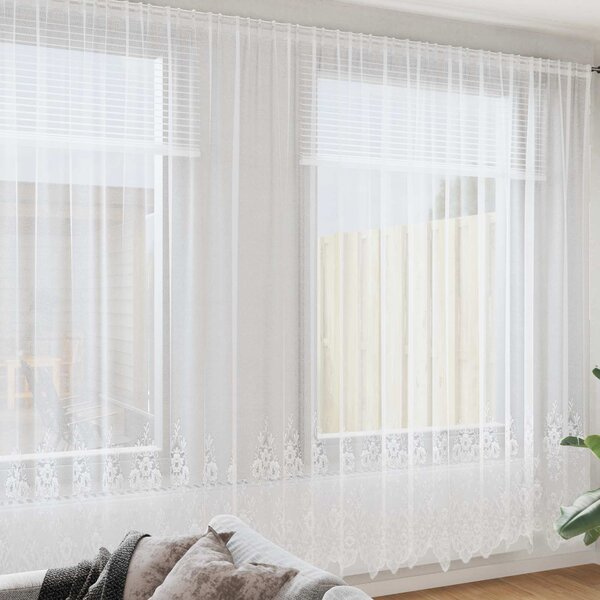 Firanka Koronkowa z zasłonami Biały 260 x 1200 cm Poliester