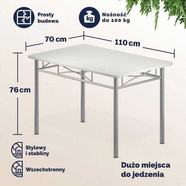 Zestaw jadalniany PAUL, 5 części, aksamitnie biała Jurhan