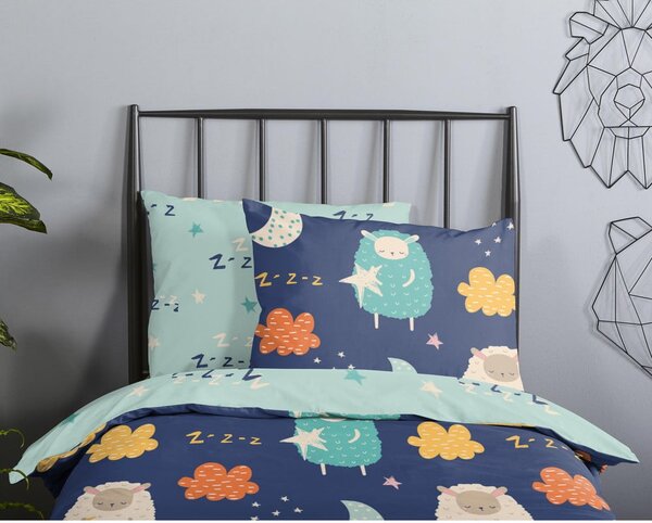 Niebieska bawełniana pościel dziecięca jednoosobowa 140x220 cm Sheep – Good Morning