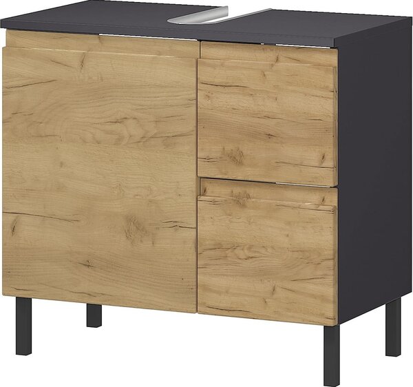 Ciemnoszara szafka pod umywalkę w dekorze dębu 60x56 cm Salinas – Germania