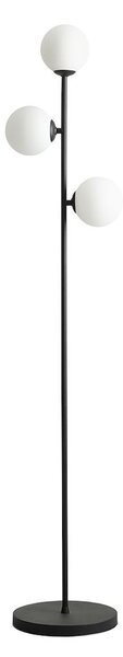 Czarna lampa stojąca - kule - Libra, 3 białe klosze