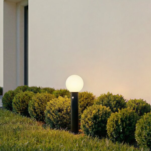 Zewnętrzna Lampa Lindby, Dangan, ściemnialny, czarny, taras, szkło, nowoczesny