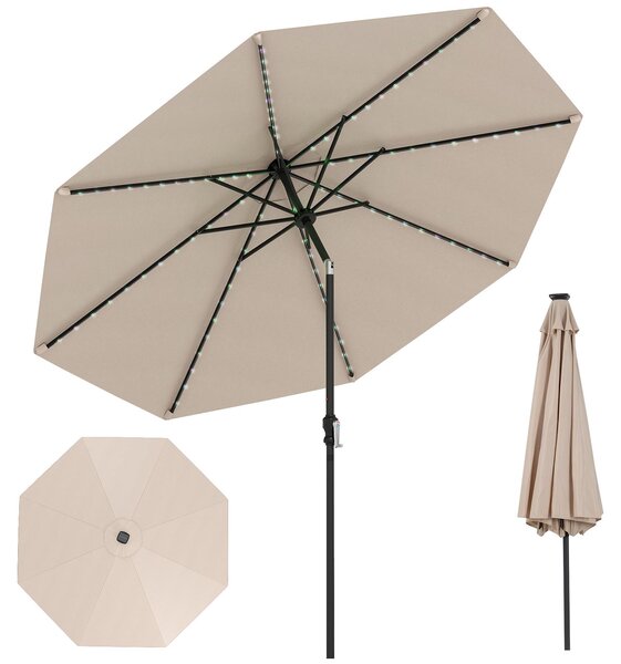 Parasol ogrodowy KOMFOTTEU 300 cm z 96 lampkami LED i 9 trybami, parasol z korbką, parasol tarasowy składany pod kątem 35° z obu stron, parasol na balkon, plażę, basen, bez podstawy