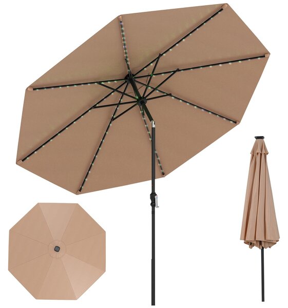 Parasol ogrodowy KOMFOTTEU 300 cm z 96 lampkami LED i 9 trybami, parasol z korbką, parasol tarasowy składany pod kątem 35° z obu stron, parasol na balkon, plażę, basen, bez podstawy