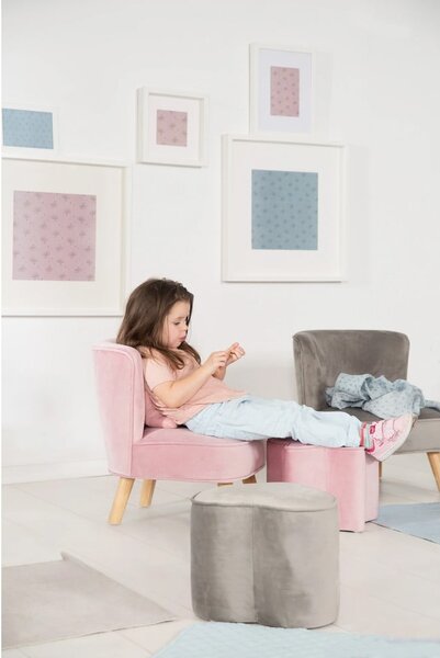 Jasnoróżowy aksamitny fotel dziecięcy Lil Sofa – Roba