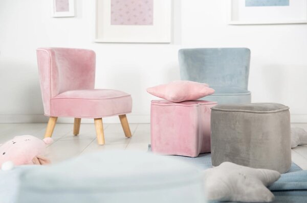 Jasnoróżowy aksamitny fotel dziecięcy Lil Sofa – Roba