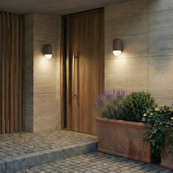 Zewnętrzna Lampa Lindby, Pilva, ściemnialny, brąz rdzawy, balkon, aluminium, nowoczesny