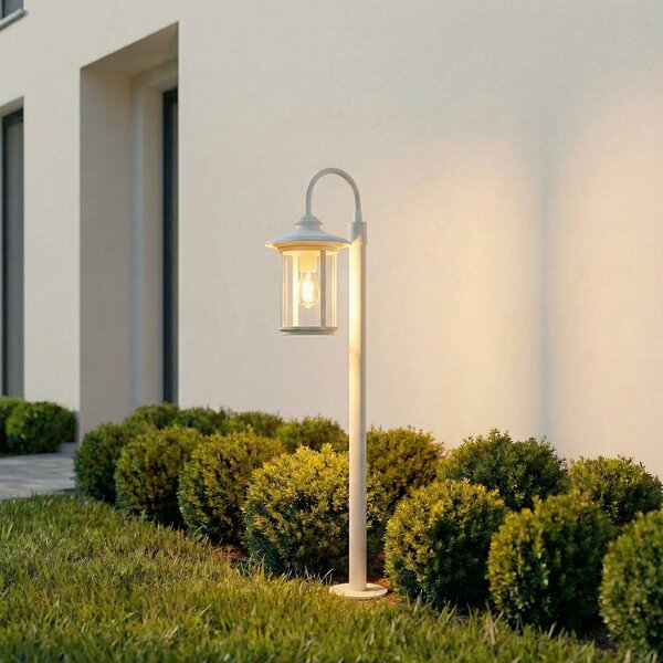 Zewnętrzna Lampa Lindby, Zayn, ściemnialny, biały, taras, aluminium, antyczny