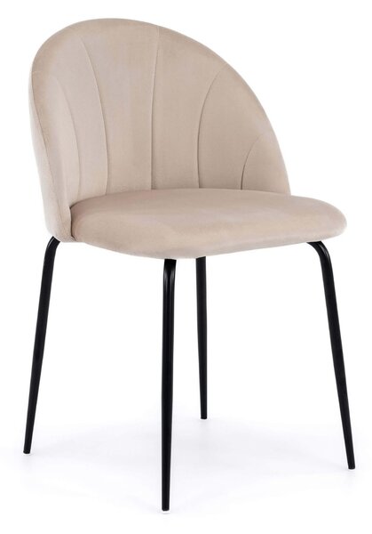 MebleMWM Krzesło tapicerowane THDC015-1 beżowy welur noga czarna | OUTLET