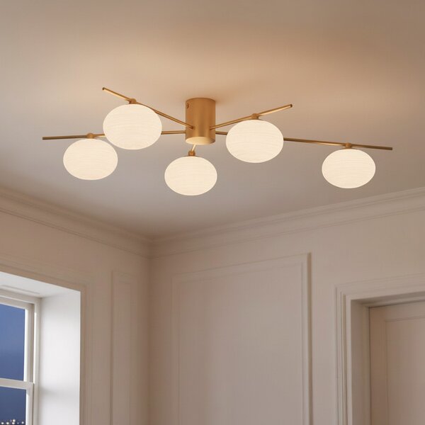 Lampa Sufitowa Lindby, Valisa, ściemnialny, złoty | mosiężny, salon, szkło