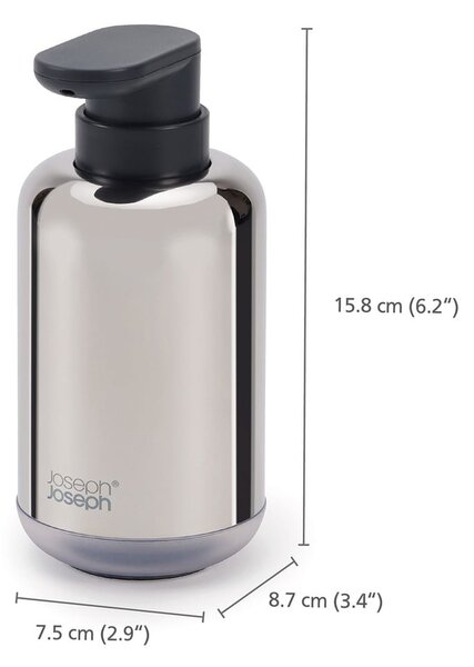 Dozownik do mydła ze stali nierdzewnej w kolorze srebra z połyskiem 300 ml EasyStore Luxe – Joseph Joseph