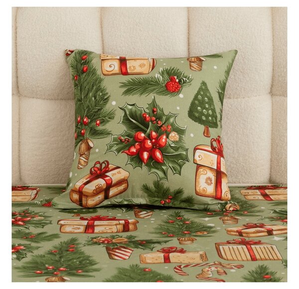 Poszewka na poduszkę z mikrofibry CHRISTMAS PRESENTS 45x45 cm, zielony