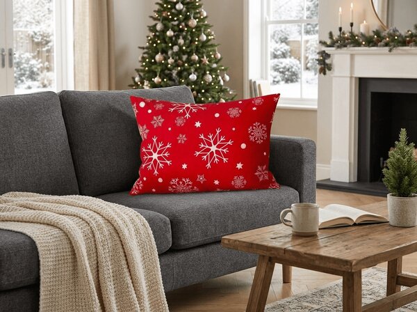 Poszewka na poduszkę z mikrofibry SNOWFALL 50x70 cm, czerwona