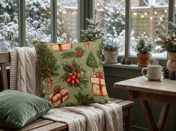 Poszewka na poduszkę z mikrofibry CHRISTMAS PRESENTS 45x45 cm, zielony