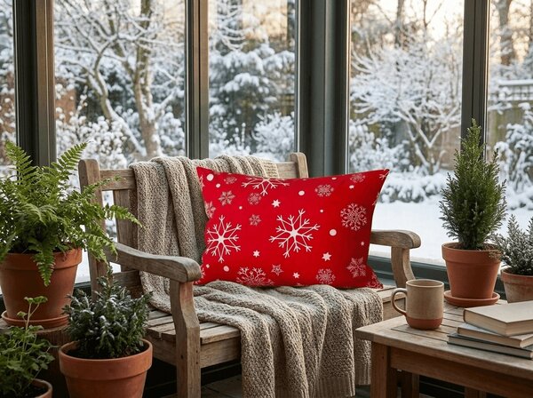 Poszewka na poduszkę z mikrofibry SNOWFALL 50x70 cm, czerwona