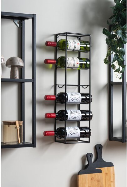 Czarny wiszący metalowy regał na wino liczba butelek 6 Single – PT LIVING
