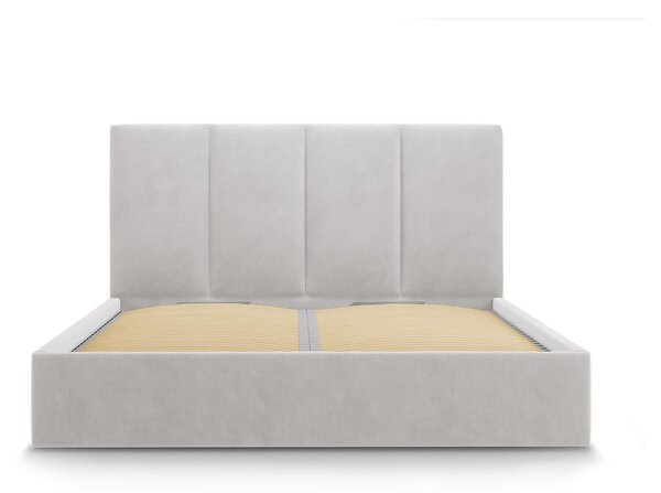 Jasnoszare tapicerowane łóżko dwuosobowe ze schowkiem ze stelażem 160x200 cm Juniper – Mazzini Beds