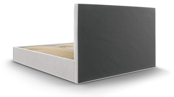 Jasnoszare tapicerowane łóżko dwuosobowe ze schowkiem ze stelażem 160x200 cm Juniper – Mazzini Beds