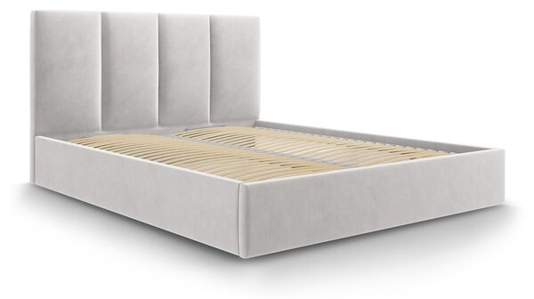 Jasnoszare tapicerowane łóżko dwuosobowe ze schowkiem ze stelażem 160x200 cm Juniper – Mazzini Beds