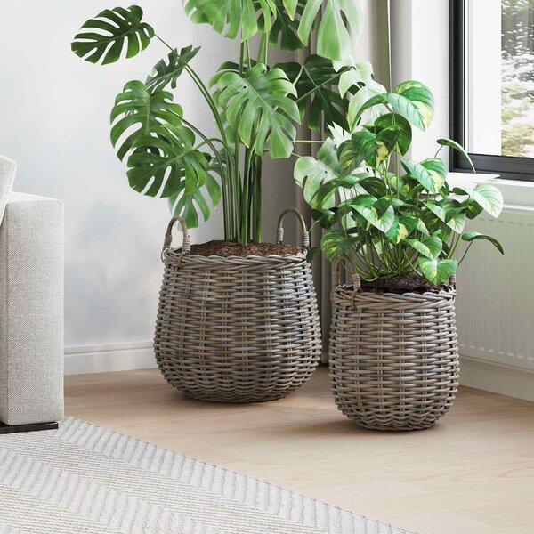 Kosz na rośliny 2 szt. Naturalna szarość Rattan Kubu